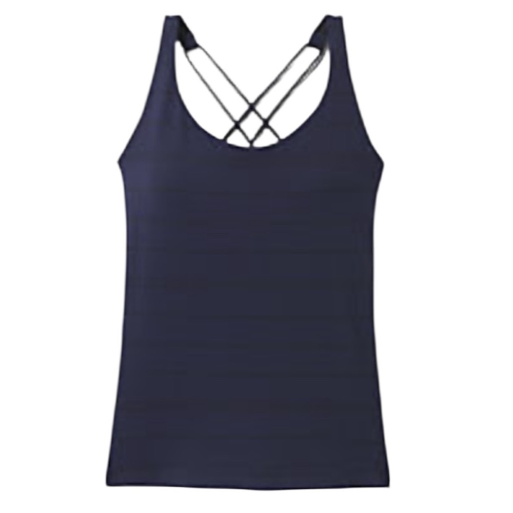 PRANA Everyday Top Strappy Tank Top  With Bra Black Pin Stripes Small 02